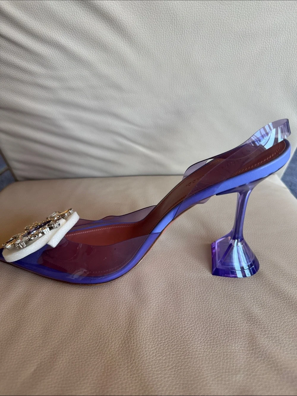 Amina Muaddi Purple Jeweled Pointed-Toe Slingbacks